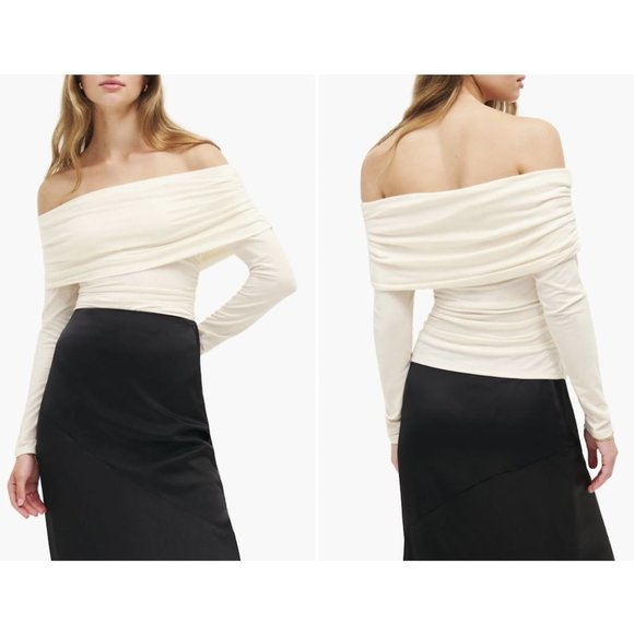 Reformation Tops - REFORMATION Florentina Draped Off the Shoulder Knit Top in Horchata Size Small